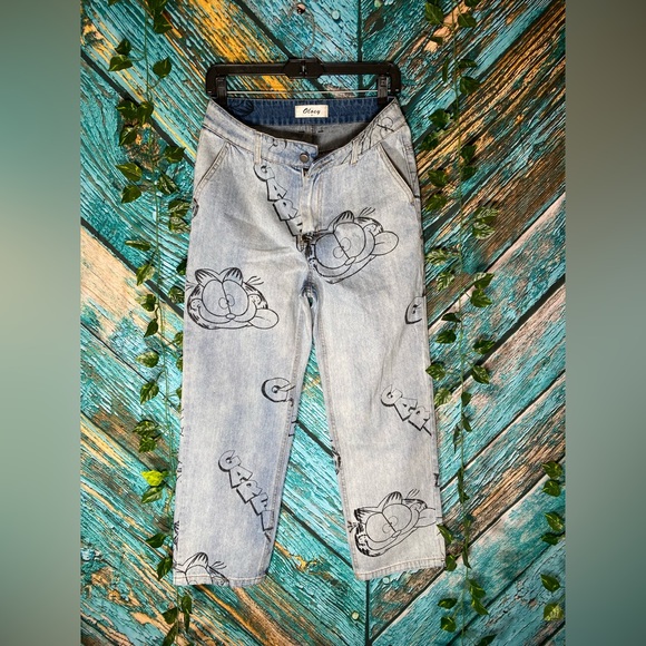 Oloey Garfield Black Cartoon Art Blue Jeans - Picture 1 of 11